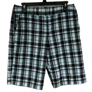 IZOD Women's Performance Blue Plaid Golf Shorts Size 8 Bermuda Long Length